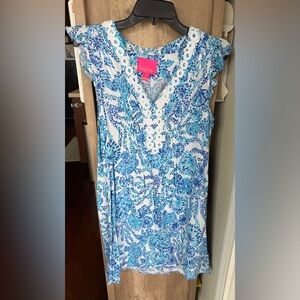 Lilly Pulitzer Aqua Blue and White Floral V-Neck Dress